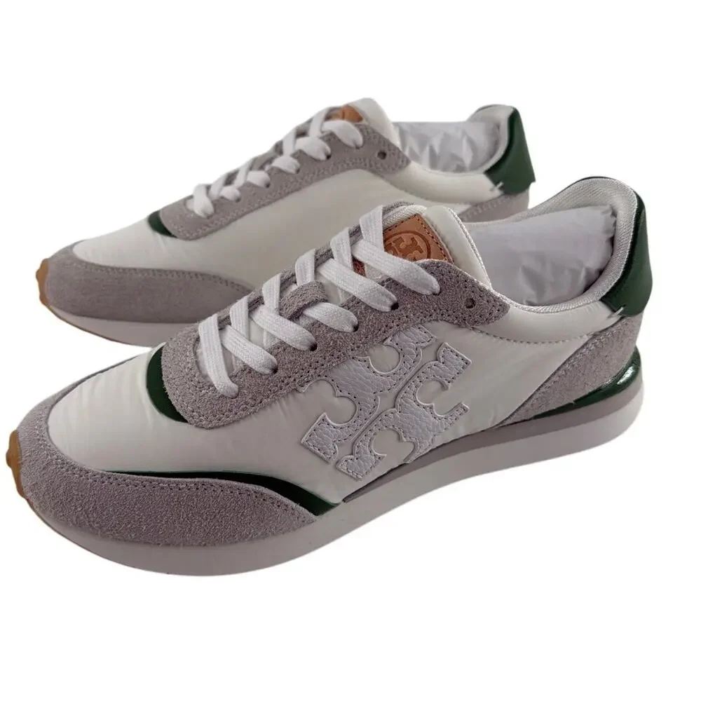 Tory Burch Women's White Pale Green Suede Destiny Sneakers Size 7